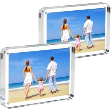 Imagem de Molduras acrílicas de canto arredondado de 12 x 17 cm, pacote com 2, blocos mais grossos, molduras transparentes independentes, dupla face, acrílico magnético, sem moldura, moldura quadrada