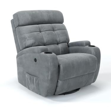 Imagem de Poltrona do papai Reclinável Elétrica Bivolt Giratória e Balanço em Suede (Cinza)