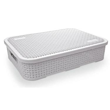 Imagem de Cesto Rattan Baixo Com Tampa Grande Branco 7 Litros - Nitron