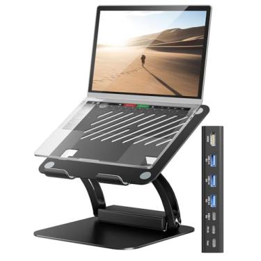 Imagem de tounee Suporte para laptop com hub USB-C destacável, carregamento PD de 100 W, HDMI 4K a 60 Hz, 3 portas USB, estação de ancoragem ergonômica para laptops de 10 a 17 polegadas, MacBook e mais (preto)