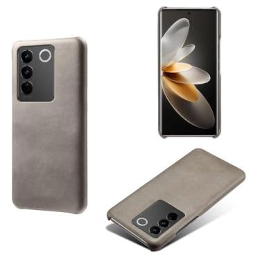 Imagem de Capa para vivo S16 Pro,Proteção contra quedas,Casca de volta de cor sólida simples,Design de couro de imitação de plástico-Gray