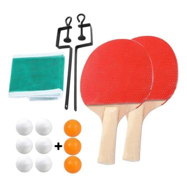 Imagem de 2X Raquete Ping Pong Tênis De Mesa Par + 9 Bolas + Rede