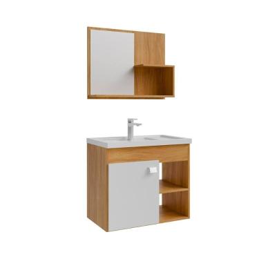 Imagem de Gabinete Armário Para Banheiro Bia Com Cuba E Espelheira Cinamomo/branco