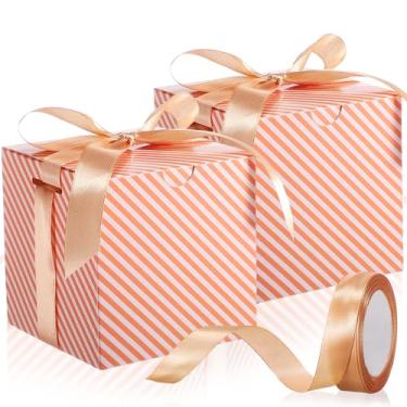 Imagem de Dispowreath 48 caixas de presente de Natal 10 x 10 x 10 cm com fita, caixa pequena de Natal com tampas, caixas de presente para embrulho de presente, casamento, feriado, festa de aniversário (listras)