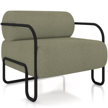 Imagem de Poltrona Decorativa Pés Industrial Moscou K01 Bouclê Verde - Lyam Decor