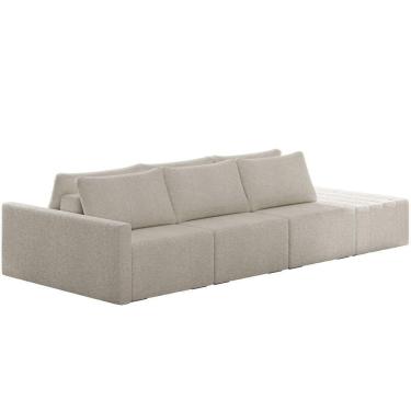 Imagem de Sofá Ilha Modular para Sala 342cm com Puff Dublin K01 Bouclê Bege - Lyam Decor