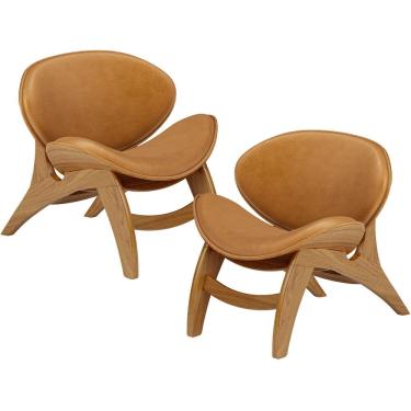 Imagem de Kit 2 Poltronas Decorativa Orgânica Sala Living Kadosh L02 Couríssimo Canela - Lyam Decor