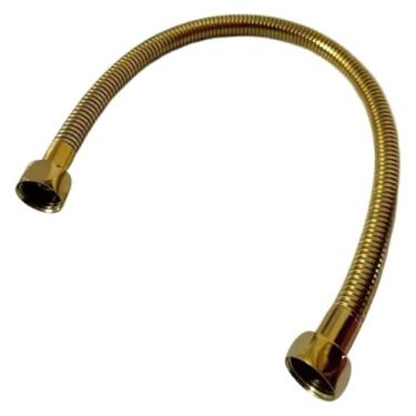 Imagem de Mangueira de chuveiro dourada polida de 50 cm, mangueiras de aço inoxidável, mangueira de encanamento, conector de válvula de ângulo de 1/2 tubo de encanamento de ouro de aço inoxidável