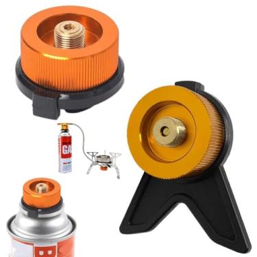 Imagem de 2 peças de adaptador de fogão de acampamento com suporte, adaptador portátil de fogão a gás para churrasqueira de acampamento, recipiente butano de entrada, válvula Lindal de saída