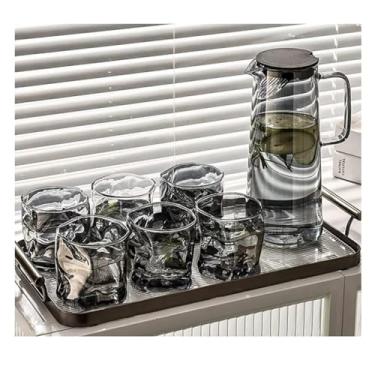 Imagem de Conjunto de 7 jarras de vidro com alça e tampa com 6 copos, jarro de água com bico para água quente/fria, chá e bebidas