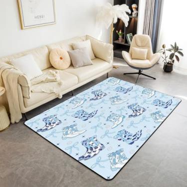 Imagem de Erosebridal Tapete decorativo azul vaqueira para meninas, tapete de área de arco ocidental, 3 x 5, laço sudoeste, sala de estar, para quarto de crianças, meninos, adolescentes, mulheres, rústico
