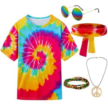 Imagem de Conjunto de fantasias hippie e colar de camisetas coloridas Gionforsy 