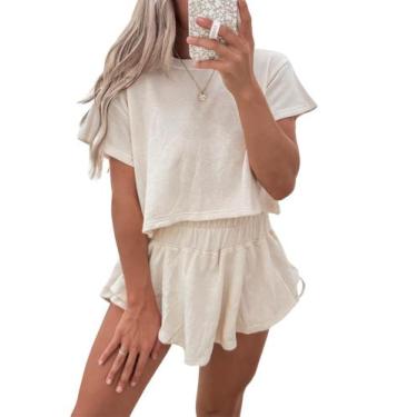 Imagem de Conjunto de 2 peças de moletom feminino de verão Ecosunny bege S