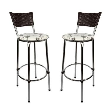 Imagem de KIT 2 Banquetas Alta Cromada Junco CAFÉ Cozinha Balcão Bancada - ESPAÇ