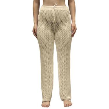 Imagem de Calça Crochê Feminina Larguinha Saida de Praia Tricot com Cordão - GIP
