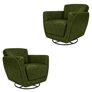 Imagem de Kit 2 Poltronas Decorativas Valentina Sala de Estar Giratória Couro Verde Manchado G40 - Gran Belo