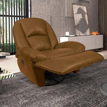 Imagem de Poltrona do Papai Sala de Cinema Carrie Reclinável Retrátil Manual Glider Giratória Couro Caramelo Manchado G40 - Gran Belo