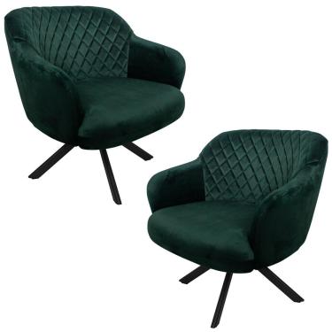 Imagem de Kit 2 Poltronas Decorativas Kitana Pés Preto Giratório Veludo Verde - Gran Belo