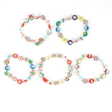 Imagem de Twinfree Pulseiras de Natal para mulheres Heishi Surfer Polymer Clay Stretch Joy & Merry Candy-Style Stacks para mulheres e adolescentes - Presentes de Natal perfeitos, One Size, Miçangas, Sem Pedra