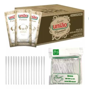 Imagem de Açucar União Sache Caixa 400 Saches + Mexedor Cafe 500 Unidades Kits na Web