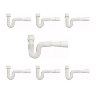 Imagem de Kit Sifão Sanfonado Extensível com 7 unidades PVC Branco Até 70cm Cozi