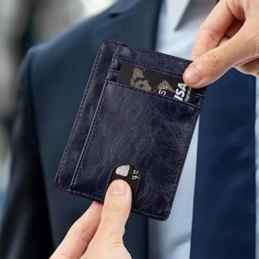 Imagem de Carteira masculina e minimalista de couro PU, bolso frontal, design fino para trabalho e viagens, Azul, Tendência