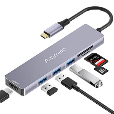 Imagem de Argmao Hub USB C, dongle 6 em 1, USB-C PD3.0, 4K @ 30Hz HDMI, 3 USB 3.0, adaptador de leitor de cartão SD/TF