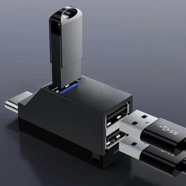 Imagem de Hub USB C 3 em 1, forma de apito tipo C para USB 3.0 com 3 portas, design de corda suspensa, portátil leve, transferência de dados de alta velocidade para laptop, smartphone e muito mais (preto