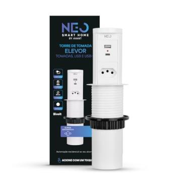 Imagem de Avant Neo Torre de Tomada Embutir Branco Retrátil (Elevor) com USB e USB-C, 1 Tomada Flex 10A/20A, Bivolt, para Bancada Cozinha e Escritório