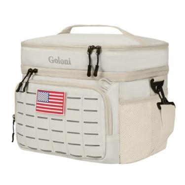 Imagem de Bolsa térmica portátil, à prova de vazamento, com alça de ombro, isolamento de 8 mm, mantém fresca, para acampamento, praia, piqueniques, bege