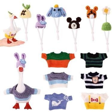Imagem de 6 Conjuntos de Mini Roupas Ganso Mesa, Chapéu Malha Fofo e Roupas Coloridas Fatos e Acessórios para a Cabeça Estátua Ganso Varanda de 17,78 cm Porta-Chaves Magnético para Gansos