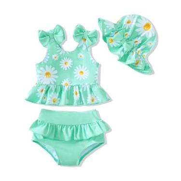 Imagem de Maiô infantil Mioglrie Girl 12-18 meses Green Daisy Tankini