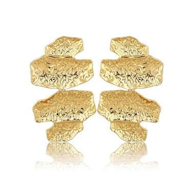 Imagem de Brincos femininos banhados a ouro 18 K banhado a ouro 18 quilates com concha de flor e asa de anjo brincos grandes hipoalergênicos, Medium, Metal banhado a ouro, Sem pedra preciosa