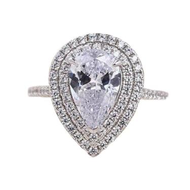 Imagem de Anéis de noivado banhados a ouro branco de zircônia cúbica luxuosos brilhantes em forma de pêra alianças de compromisso, festas noturnas, presentes de dia dos namorados, alianças de eternidade para