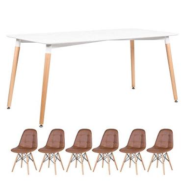 Imagem de Loft7, KIT - Mesa retangular Eames 80 x 160 cm branco + 6 cadeiras Botonê Marrom