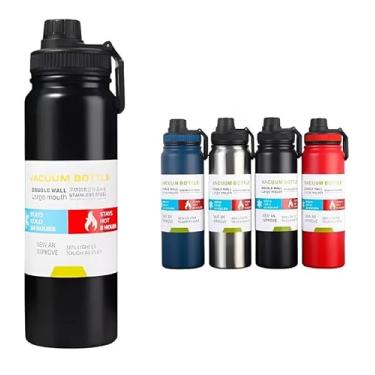 Imagem de Garrafa Térmica 800ml Inox Antivazamento | Parede Dupla Isolada | Alça Portátil, Boca Larga, Durável e Livre de BPA | Ideal para Academia, Trabalho e Viagens (Preto)