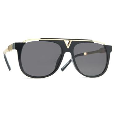 Imagem de Óculos de sol de grife de luxo femininos para homens, vintage, espelhado, degradê, metal, armação grande, punk, óculos de sol para homens, UV400 (preto, preto)