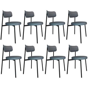 Imagem de Cadeira De Jantar Estofada Kit 8 Nyka M25 Linho Cinza - Mpozenato