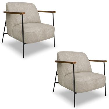 Imagem de Poltrona Para Sala Pés Metálicos Kit 2 Ellen S06 Boucle Bege - Mpozenato