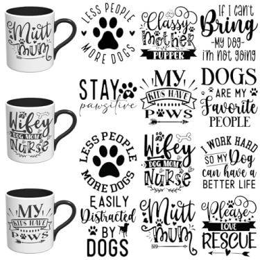 Imagem de Elewins 12 peças Dog Mom UV DTF envoltório de copo UV DTF adequado para canecas, óculos, cadernos, computadores, mesas e cadeiras, etc. Papel de transferência UV DTF de alta viscosidade (mãe de