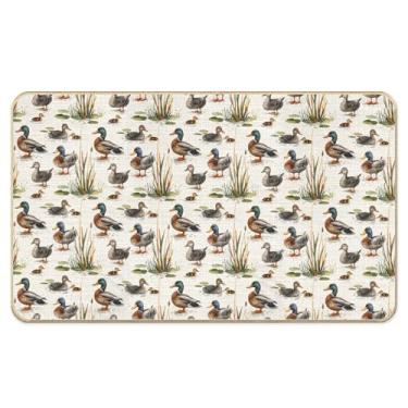 Imagem de LADOCK Tapete de porta Farmhouse Mallard Patinho de linho sintético, tapete rústico de pato, pato selvagem, pato selvagem, alpendre, entrada interna, tapetes de boas-vindas para porta da frente, 43 x
