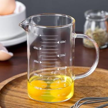 Imagem de Copo medidor de vidro em escala espelhada - [alça isolada | Bico em forma de V] - Feito de copo medidor de vidro de alto borossilicato para cozinha ou restaurante, fácil de ler, 500 ml (500 ml)