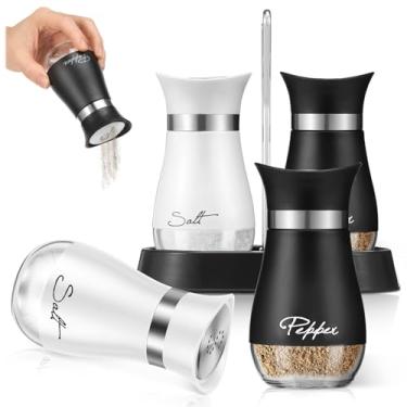 Imagem de Conjunto de 4 peças de sal e coqueteleira de vidro de 118 ml com suporte e tampa para cozinhar ao ar livre churrasco acampamento piquenique (branco + preto + texto liso)