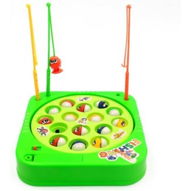 Imagem de Jogo de Pesca Infantil Educativo, Base Verde com 15 Peixes Coloridos, Brinquedo de Pescaria com 3 Varas para Crianças