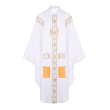 Imagem de Cosearlm Fantasia unissex de padre católico da igreja com casula de estola para padres católicos para homens (branco, tamanho único)