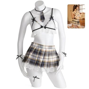 Imagem de Uniforme Jk para meninas da escola, roupas femininas sexy, saia xadrez plissada, colégio, colégio, lingerie, cosplay