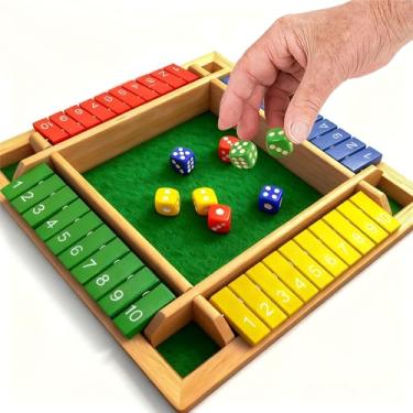 Imagem de ComfiCare Engaging Wooden Games for Dementia Seniors - 4-Player Shut The Box Board Game for Memory Care & Cognitive Stimulation - Large Number Tiles, Fun Alzheimer's Activity for Adults & Family