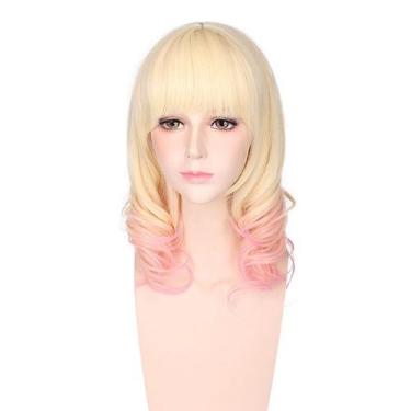 Imagem de Peruca de cosplay genérica de loira a rosa com gradiente encaracolado 