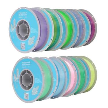 Imagem de TECSONAR Conjunto de filamentos de impressora 3D Crystal Rainbow PLA, 10 rolos, carretel de 1 kg (1 kg) Filamento gradiente de 1,75 mm para a maioria das impressoras 3D FDM, 10 cores diferentes de
