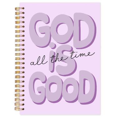 Imagem de Yhtrg Cadernos Preppy God Is Good roxo, caderno espiral cristão marrom presente para mulheres, cadernos bíblicos para material escolar de escritório, 14 x 21 cm